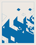 蓝色几何立方体图案极简主义设计材料 蓝色几何立方体图案极简主义设计材料