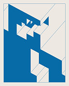 蓝色几何立方体图案极简主义设计材料