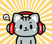 可爱的小猫戴着耳机的角色设计