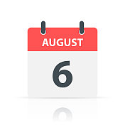 8月6日-白色背景反射的每日日历图标
