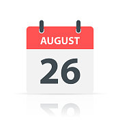 8月26日-白色背景反射的每日日历图标