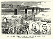 Dufferin或Malviya铁路桥在恒河上的开放，巴纳拉斯，瓦拉纳西，印度，铁路历史，19世纪