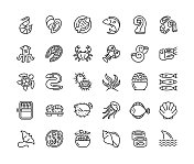 Seafood Line Icons可编辑边框 Seafood Line Icons可编辑边框