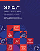 网络安全相关设计与线图标。简单的轮廓符号图标。