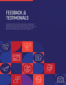 与线图标相关的反馈和奖状设计。简单的轮廓符号图标。