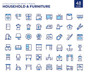 家居和家具颜色线图标。