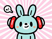 可爱的角色设计一只戴着耳机的兔子