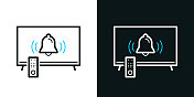 电视铃声-通知。黑色或白色背景上的双色线条图标-可编辑笔触