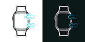 发送到智能手表。黑色或白色背景上的双色线条图标-可编辑笔触