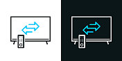 用电视转学。黑色或白色背景上的双色线条图标-可编辑笔触