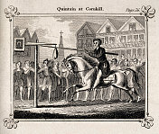 中世纪的男子在康希尔的骑术场上骑马比武