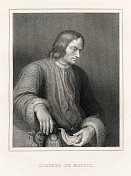 洛伦佐・德・美第奇，意大利政治家，1833年钢雕