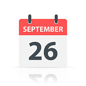 9月26日-每日日历图标与反射白色背景