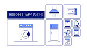 家用电器相关的矢量横幅设计概念，现代线条风格与图标