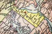 古董地图集地图宏观特写:特拉华州