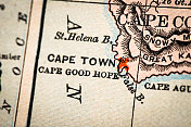 古董地图集地图宏观特写:开普敦，南非