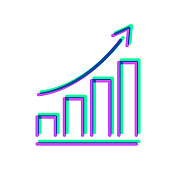 日益增长的图表。图标与两种颜色叠加在白色背景上