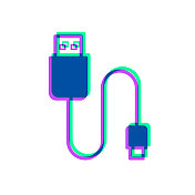 USB电缆。图标与两种颜色叠加在白色背景上