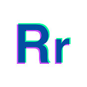 字母R -大写和小写。图标与两种颜色叠加在白色背景上
