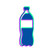 一瓶苏打水。图标与两种颜色叠加在白色背景上
