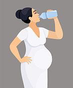 孕妇在喝水。孕期健康饮食。