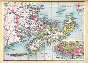 新斯科舍和新不伦瑞克旧地图，爱德华王子岛，哈利法克斯详图，19世纪90年代