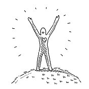 女子剪影举起手臂自由画 女子剪影举起手臂自由画