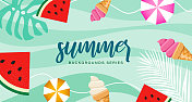 色彩缤纷的夏季背景布局海报设计。为社交媒体帖子，封面，打印和壁纸设计背景