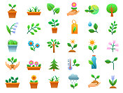 植物和花卉平面渐变图标集 植物和花卉平面渐变图标集