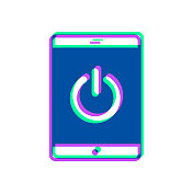 带电源按钮的平板电脑。图标与两种颜色叠加在白色背景上 带电源按钮的平板电脑。图标与两种颜色叠加在白色背景上