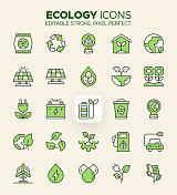 生态图标集-叶，回收，可持续发展，绿色能源和可再生的符号