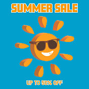 采购产品夏季销售，太阳与太阳镜。3D图标，促销，横幅，模板。