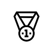 金牌线图标,设计,像素完美,可编辑笔触。标志、标志、符号。胜利、成功、奖杯、奖项。 金牌线图标,设计,像素完美,可编辑笔触。标志、标志、符号。胜利、成功、奖杯、奖项。