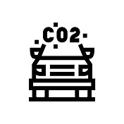 污染线图标，设计，像素完美，可编辑笔触。标志、标志、符号。汽车污染，空气污染，烟雾，废气。
