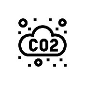 碳和空气污染线图标，设计，像素完美，可编辑笔触。标志、标志、符号。