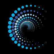 矢量蓝色半色调波点漩涡环符号图案背景设计