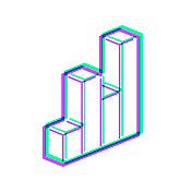 3 d图表。图标与两种颜色叠加在白色背景上