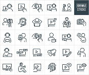 在线视频录制,编辑和共享细线图标-可编辑的笔画 在线视频录制,编辑和共享细线图标-可编辑的笔画