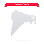 佛罗里达州拿骚县。白底红旗地图