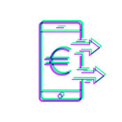 用智能手机发送欧元。图标与两种颜色叠加在白色背景上
