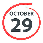 10月29日――日期用红色圈在白色背景上