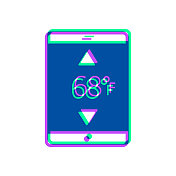 带加热控制的平板电脑。图标与两种颜色叠加在白色背景上