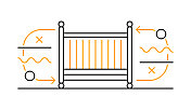 婴儿床线图标设计。家具,睡觉。