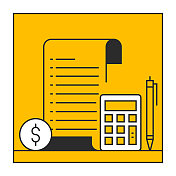 会计线图标设计，计算，会计，税，钱。