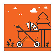 婴儿车线图标设计。婴儿的车。