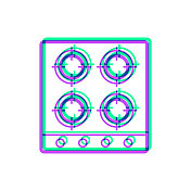 煤气炉-俯视图。图标与两种颜色叠加在白色背景上