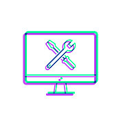 桌面计算机设置-工具。图标与两种颜色叠加在白色背景上