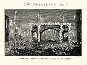 牛津广场的凯旋门，1872年威尔士亲王，即后来的爱德华七世国王伤寒康复感恩节的素描