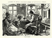 19世纪19世纪70年代,德国巴伐利亚,米滕瓦尔德小提琴制造商在他们的工作室里 19世纪19世纪70年代,德国巴伐利亚,米滕瓦尔德小提琴制造商在他们的工作室里