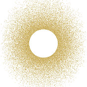 金色的金属颗粒散布在圆形的复制空间周围
